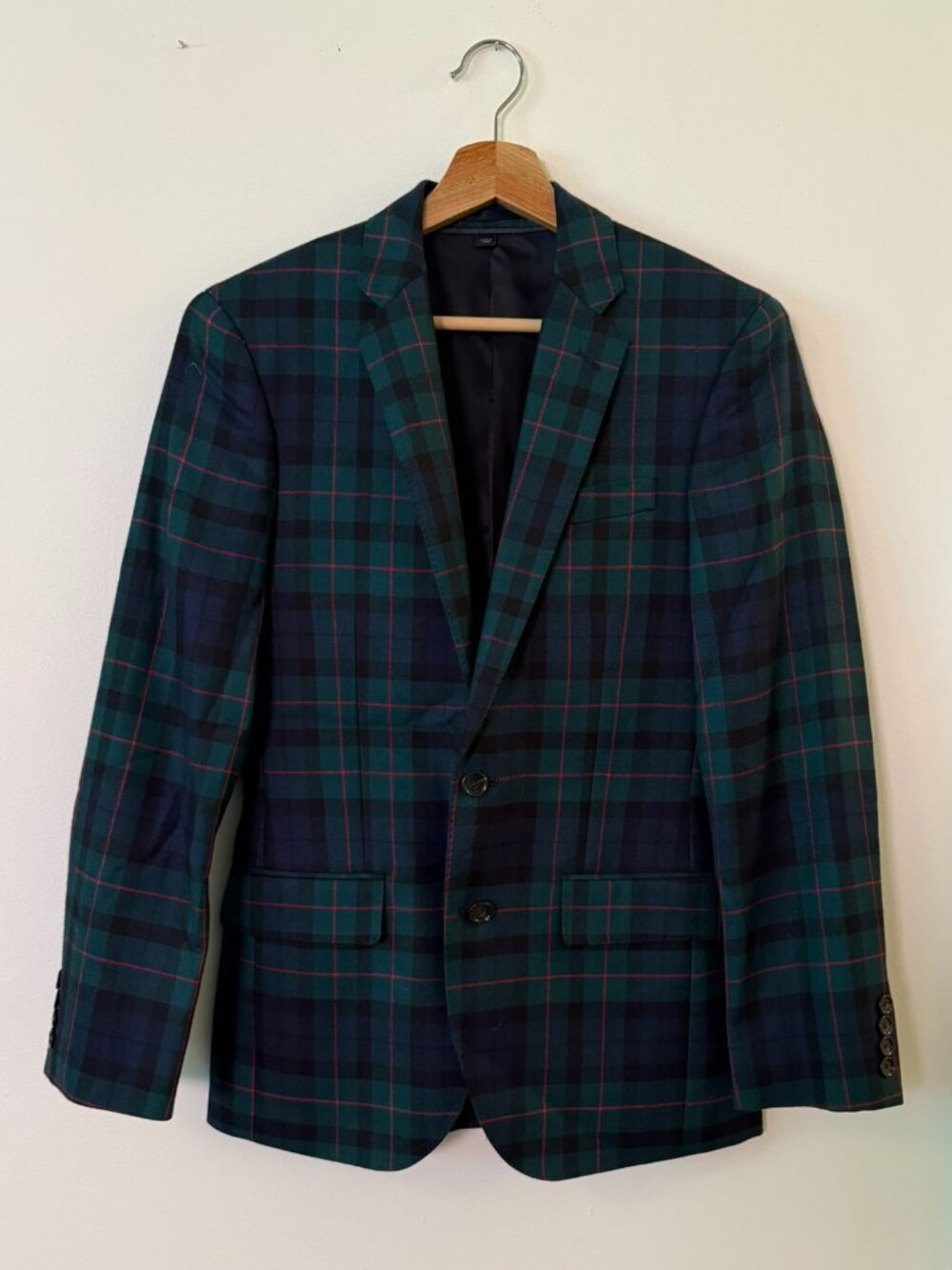 J.Crew Mens 34S Johnstons of Elgin Wool Black Watch Plaid Blazer Jacket